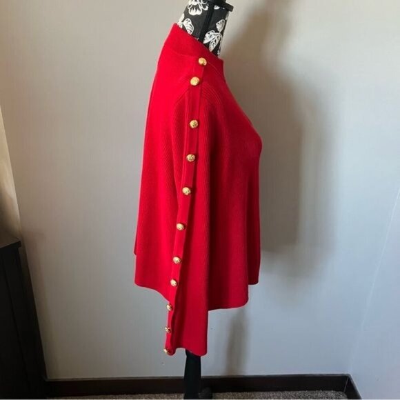 TUCKERNUCK Red Monroe Cashmere Sweater w/Gold Button Accents, EUC - Picture 5 of 7